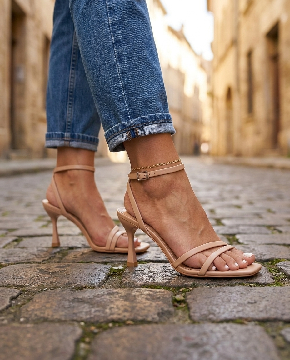 Sienna | Tacchi Sculpturali Nudi con Cinghie