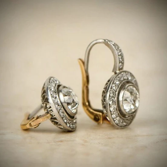 Orecchini Vintage in Oro e Argento con Cristalli