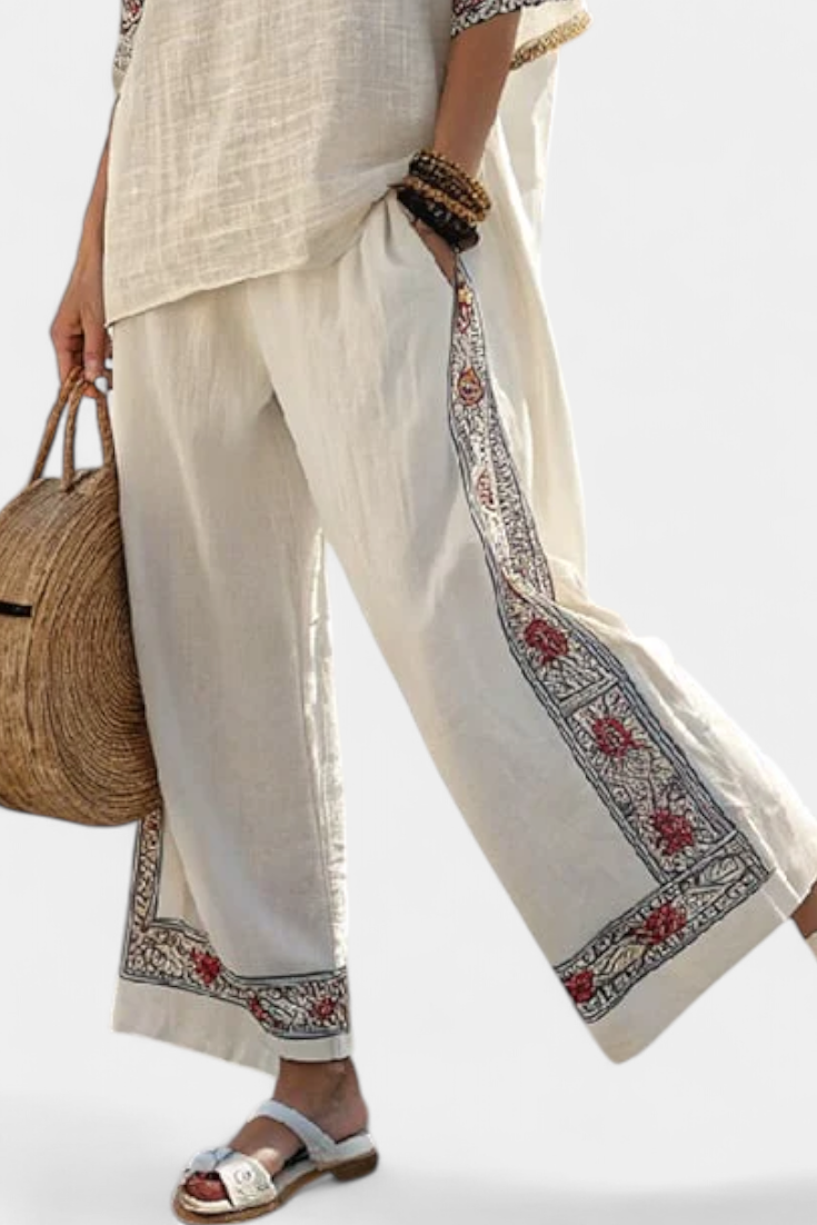Tameric | Blusa Grezza Ricamata Sofisticata & Pantaloni Larghi