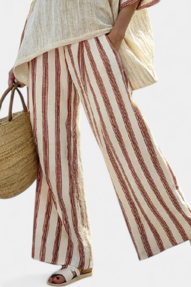 Braelith | Top Striato Rustico Elegante e Pantaloni in Lino Crema
