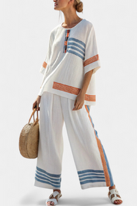 Marcellin | Top e Pantaloni Striati Blu-Arancione Sofisticati