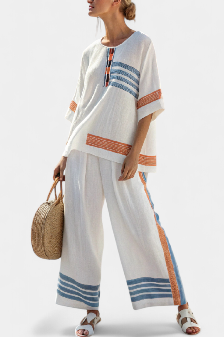 Marcellin | Top e Pantaloni Striati Blu-Arancione Sofisticati