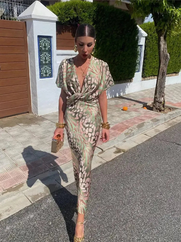 Higinia™ | Printed Midi Dress in Copper Tones