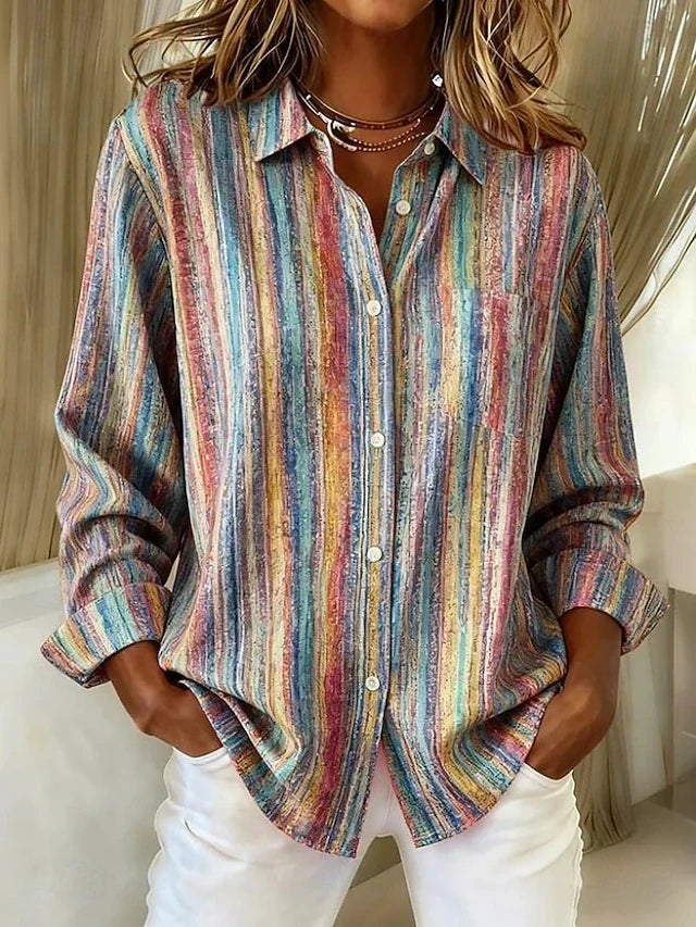 Harlowe™ | Blusa Button a Strisce Multicolore Vintage