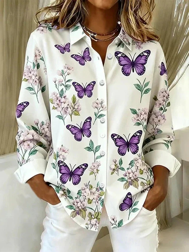 Dahlia™ | Blusa con Bottoni e Stampa di Farfalle Fantasiosa