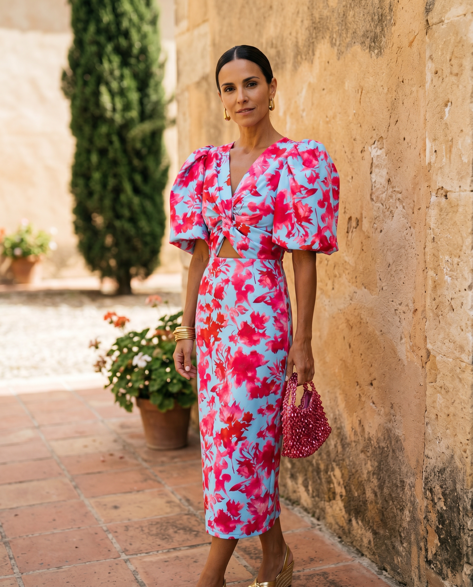 Carla™ | Abito Midi Floreale con Maniche a Sbuffo