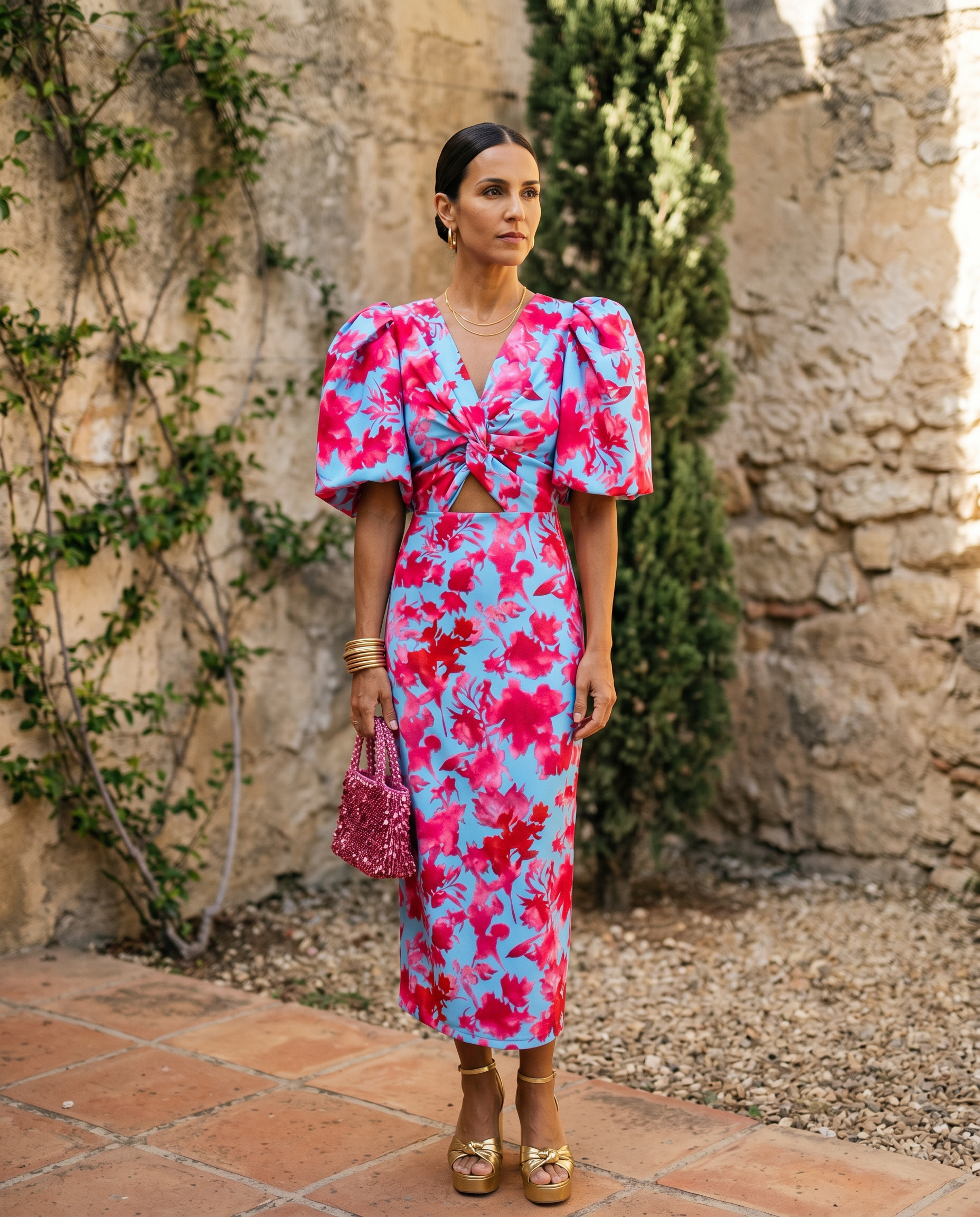 Carla™ | Abito Midi Floreale con Maniche a Sbuffo