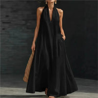 Clara Vestito Maxi in Cotone e Lino Halter