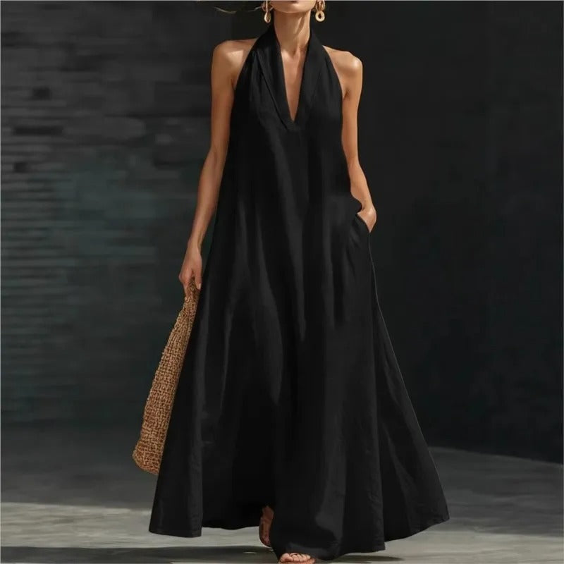 Clara Vestito Maxi in Cotone e Lino Halter