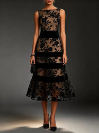 Odette Vestito Midi in Tulle Ricamato Floreale