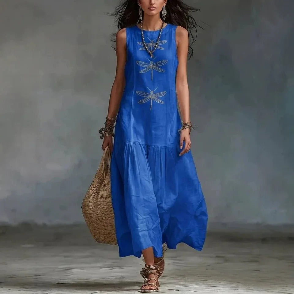 Harper | Midi Dress with Dragonfly Print
