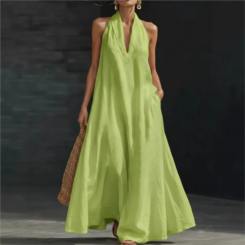 Clara Vestito Maxi in Cotone e Lino Halter