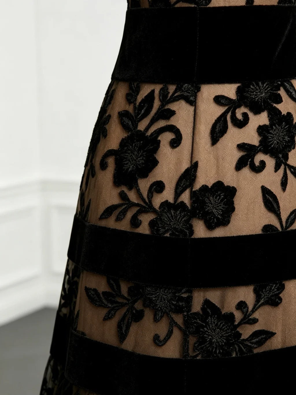 Natalie | Floral Embroidered Tulle Midi Dress