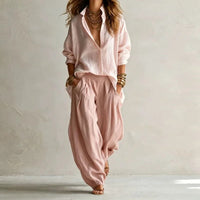 Jasmine | Two-Piece Set: Fluid Long-Sleeve Shirt & High-Waist Wide-Leg Pants