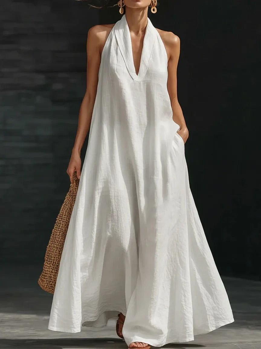 Clara Vestito Maxi in Cotone e Lino Halter