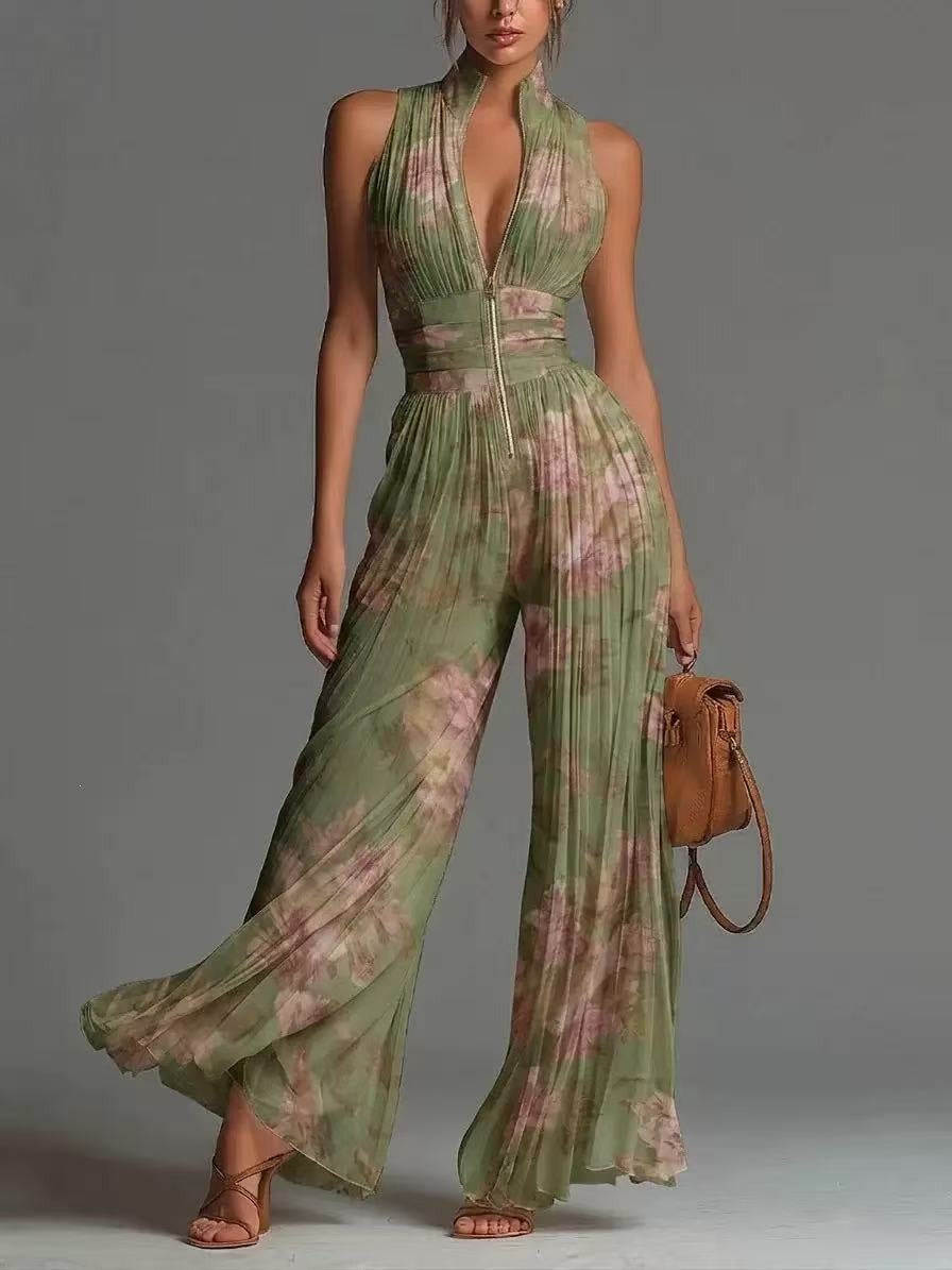 Aubrey | Pleated Jumpsuit with Wide Palazzo Legs
