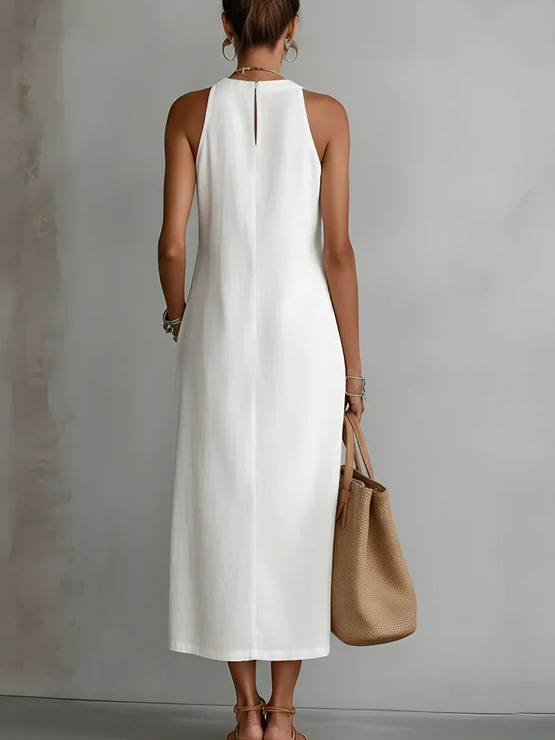 Valeria Vestito Midi Elegante con Collo Mao