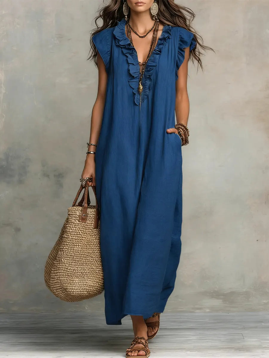 Camellia | Long Bohemian Dress in Linen and Cotton