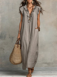 Camellia | Long Bohemian Dress in Linen and Cotton