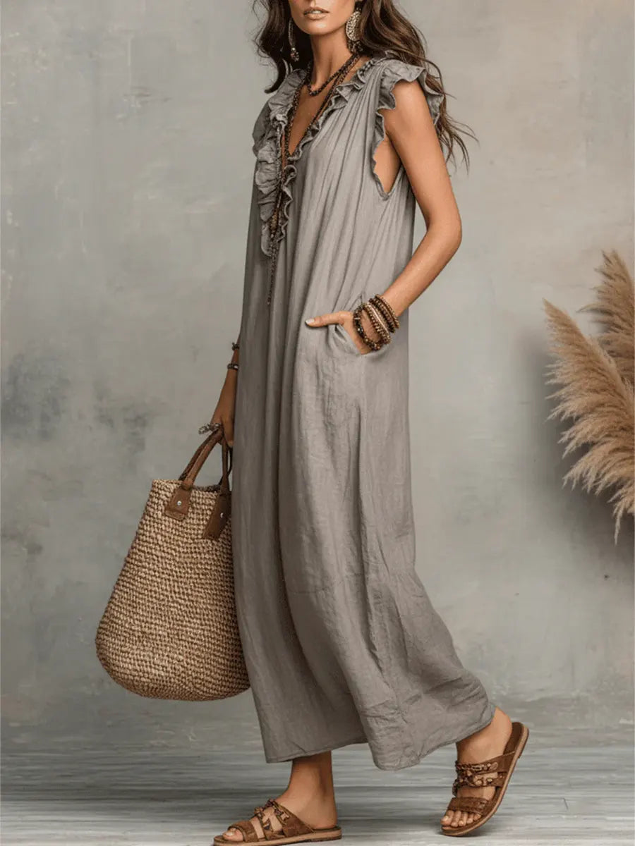 Vestito Maxi Bohemio Camelia con Scollatura a V