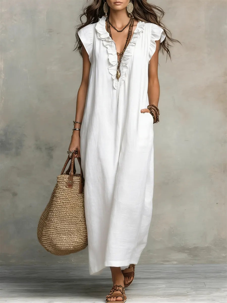 Camellia | Long Bohemian Dress in Linen and Cotton