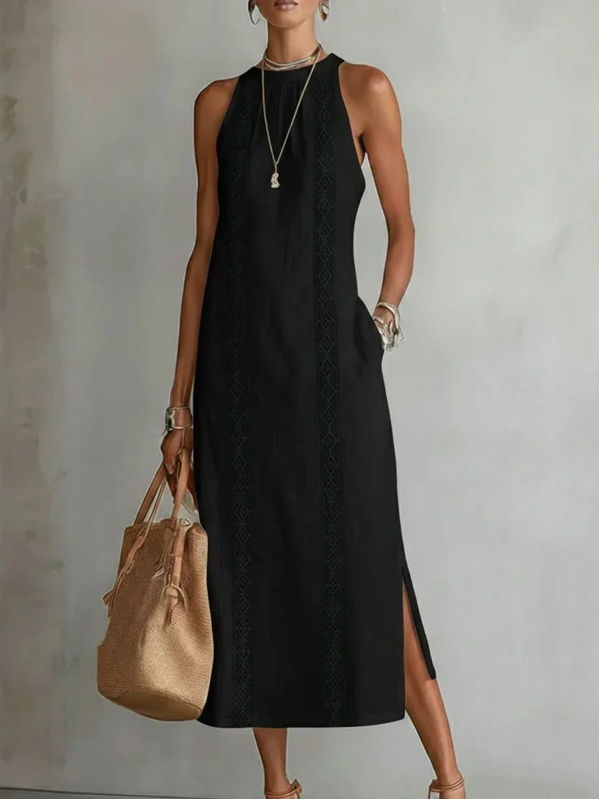 Valeria Vestito Midi Elegante con Collo Mao