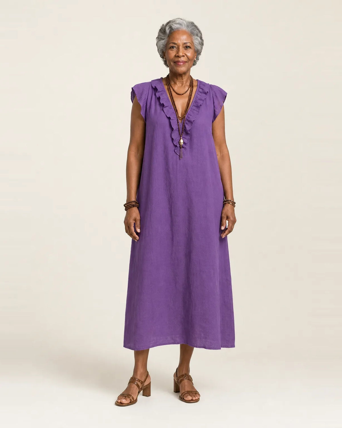 Josette | Abito Maxi con Rouches e Scollo a V