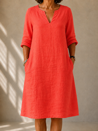 Evelyn | Fluid Straight V-Neck Midi Dress
