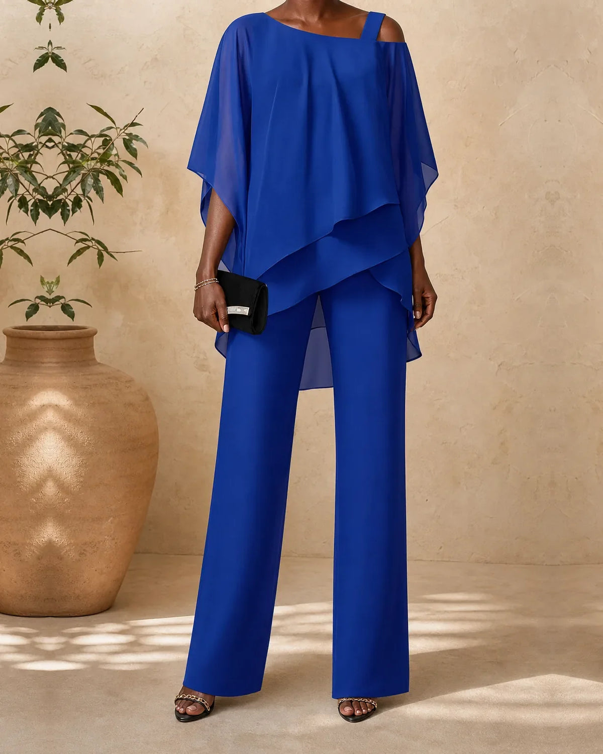 Yvette | Top Drappeggiato a Spalla Scoperta & Set Pantaloni a Gamba Larga