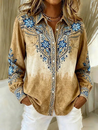 Tucson™ | Blusa Vintage Western a Fiori con Bottoni