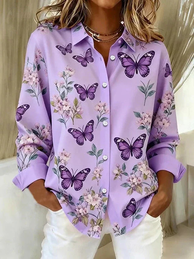 Dahlia™ | Blusa con Bottoni e Stampa di Farfalle Fantasiosa