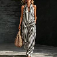 Sofía Set Effetto Lino con Top Halter e Pantaloni Ampi a Righe
