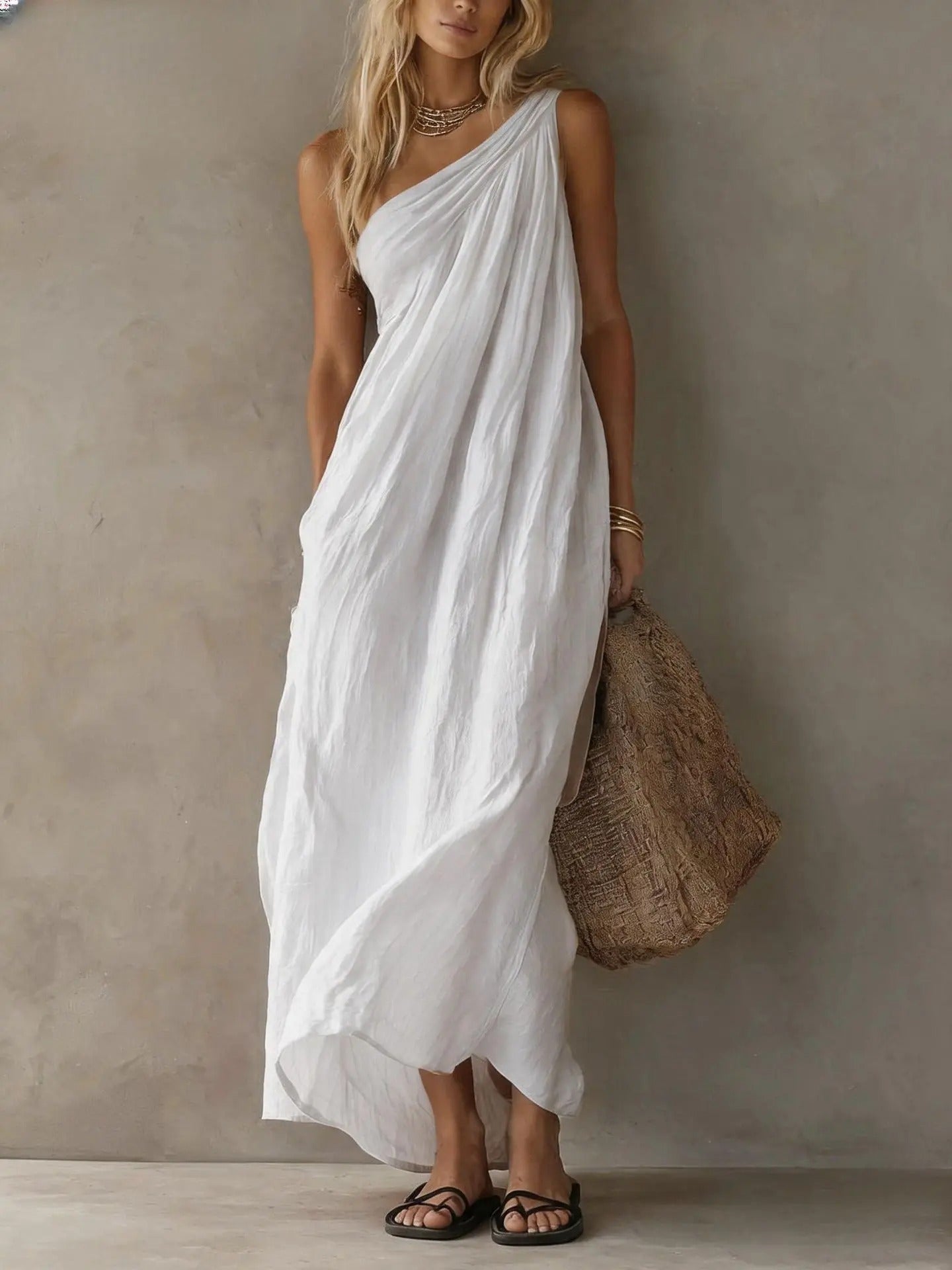 Maya | Cotton-Linen One-Shoulder Maxi Dress