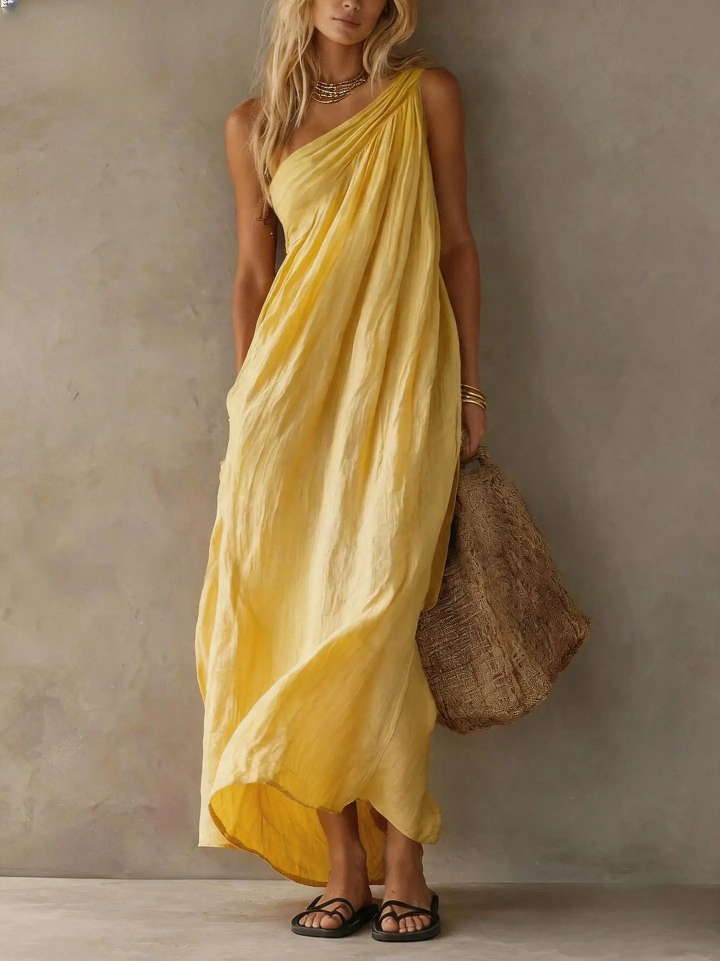 Maya | Cotton-Linen One-Shoulder Maxi Dress