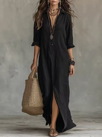 Nadia | Black Button-Front Maxi Dress