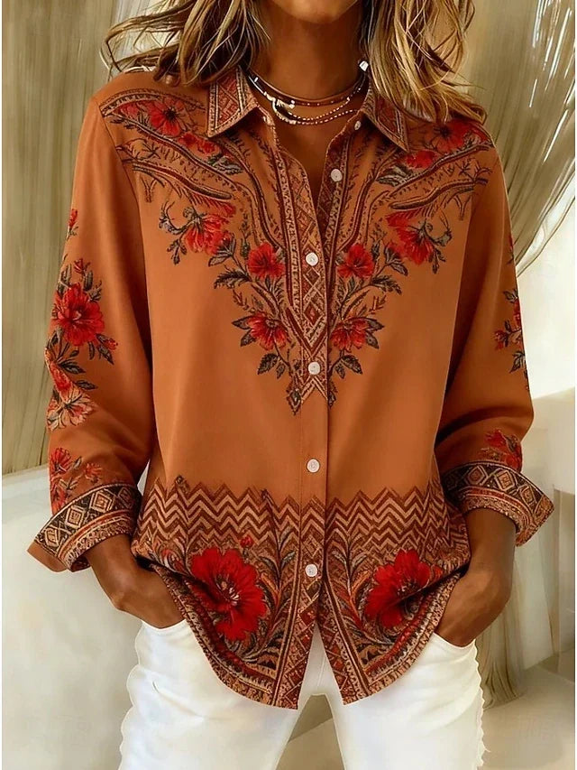 Dawnflora™ | Blusa Artistica a Manica Lunga con Motivo Floreale