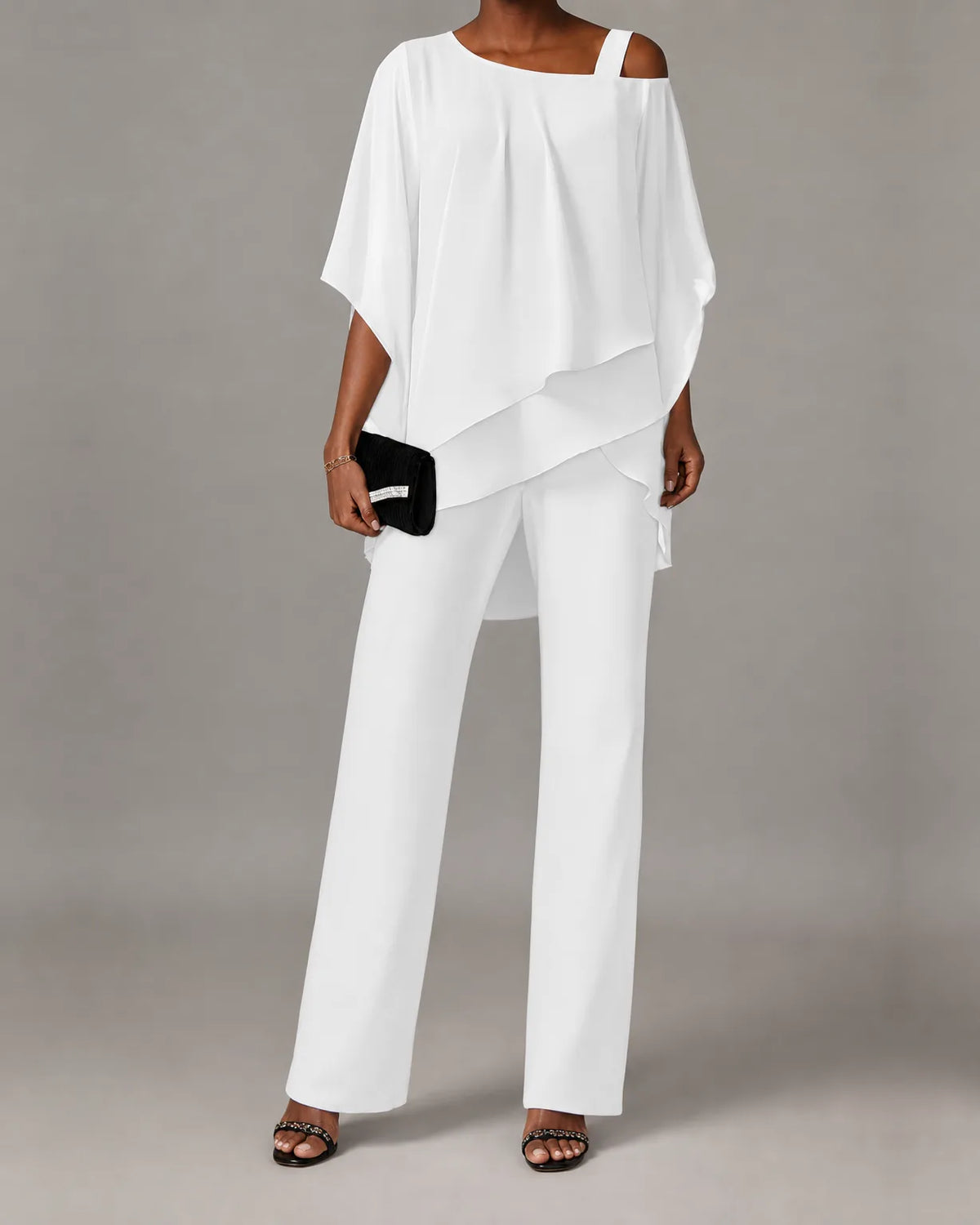 Yvette | Top Drappeggiato a Spalla Scoperta & Set Pantaloni a Gamba Larga