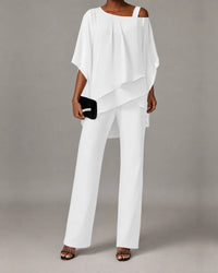 Yvette | Top Drappeggiato a Spalla Scoperta & Set Pantaloni a Gamba Larga