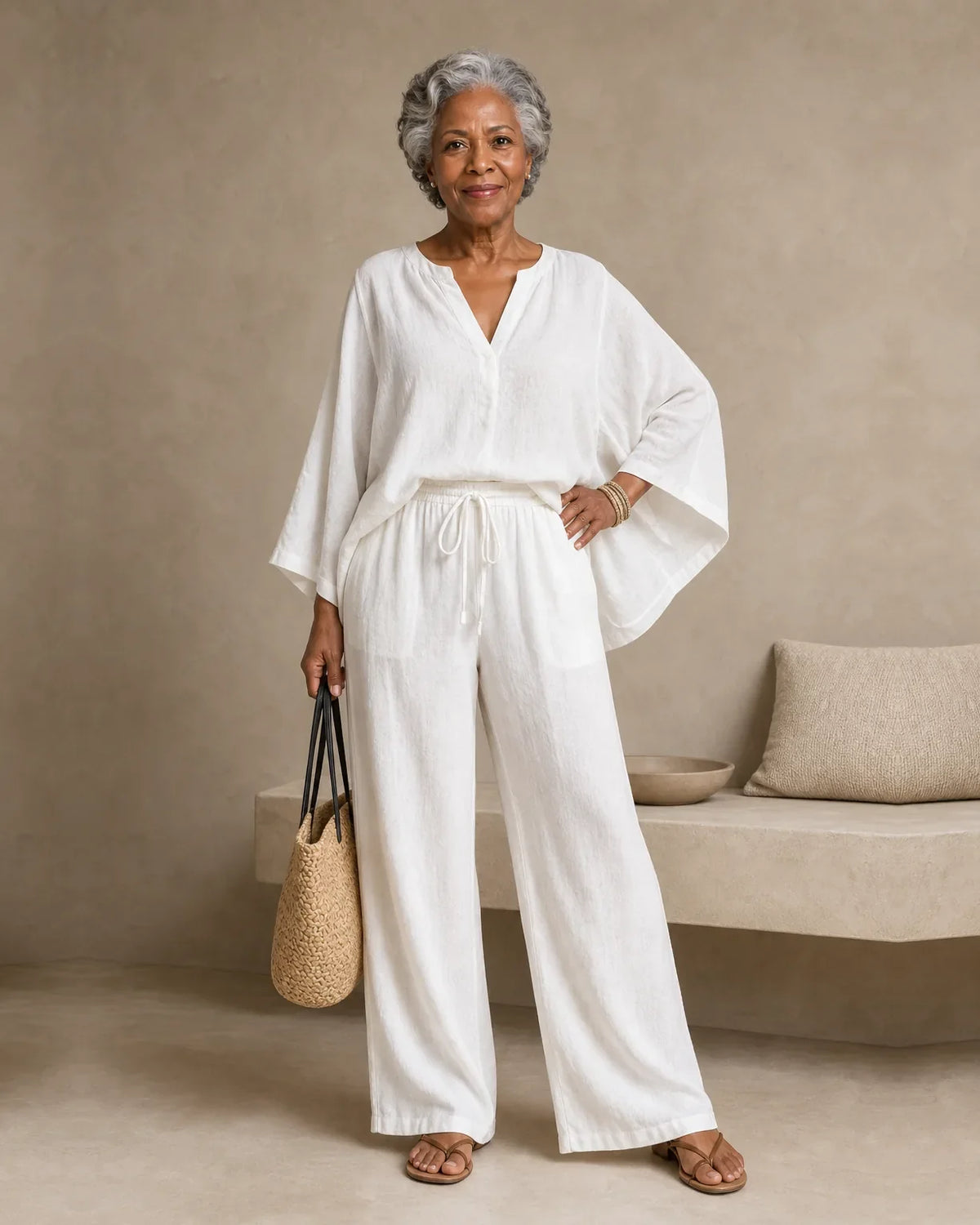 Camryn | Set Due Pezzi con Scollo a V in Look Lino