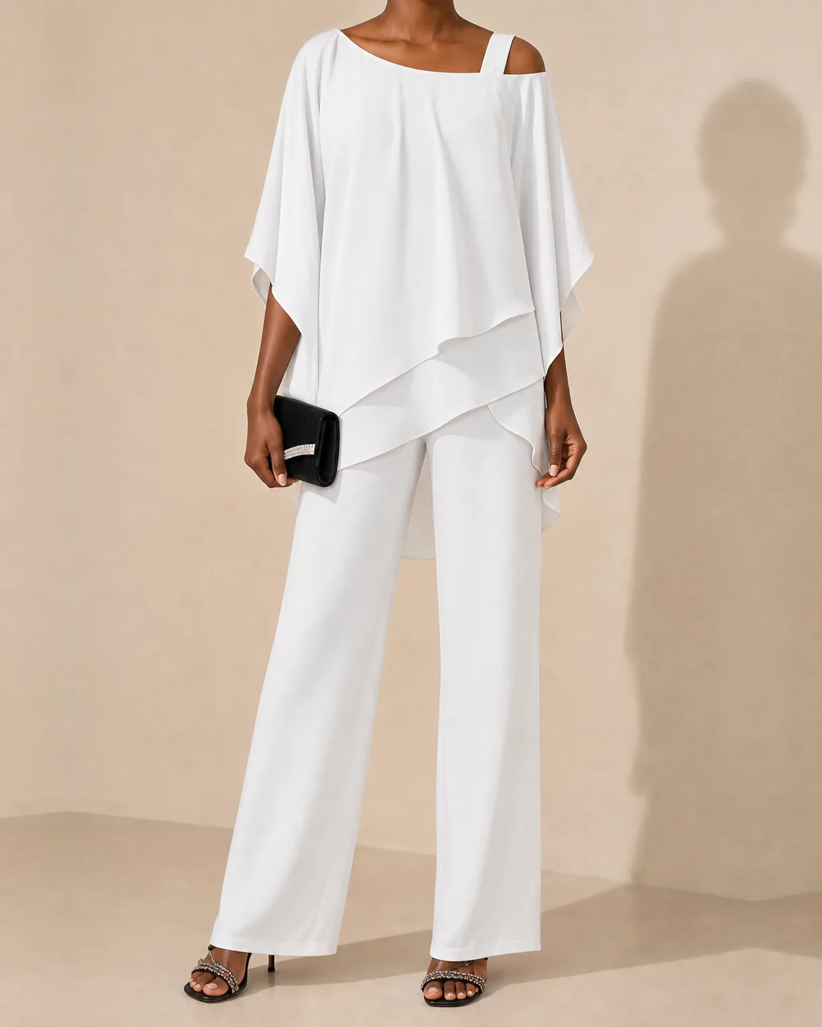 Yvette | Top Drappeggiato a Spalla Scoperta & Set Pantaloni a Gamba Larga